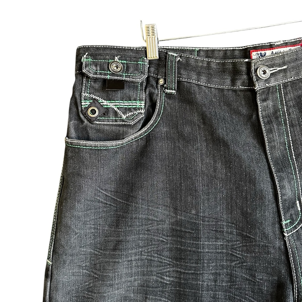 ATTITUDE GOLD MEN’S JEANS GREEN STICH Y2K PNTS SZ 44/32 - Picture 4 of 16